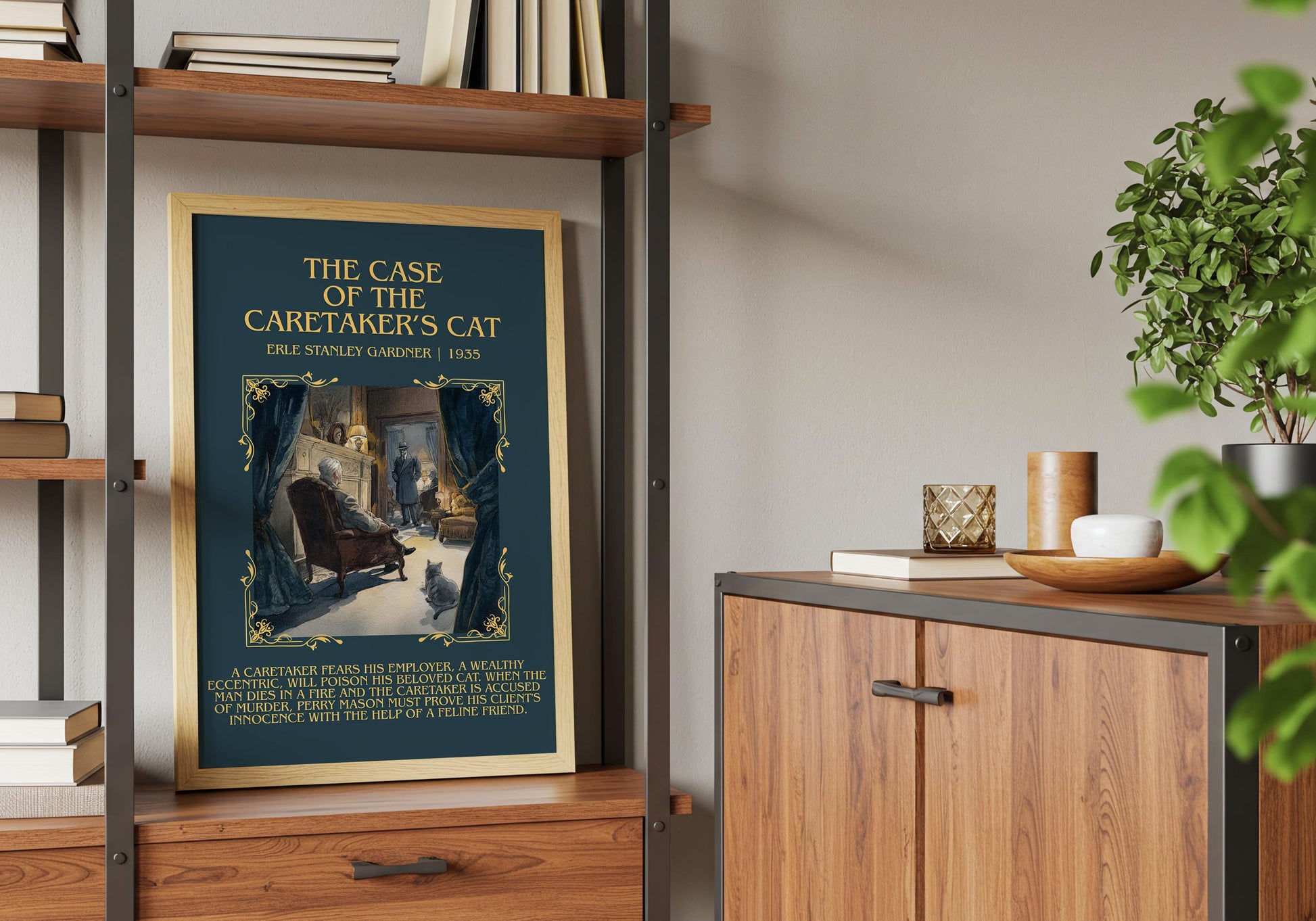 The Case Of The Caretaker's Cat by Erle Stanley Gardner Descriptive Poster Print.Free Delivery Wall Art Author&Blurb Book Artwork Novel