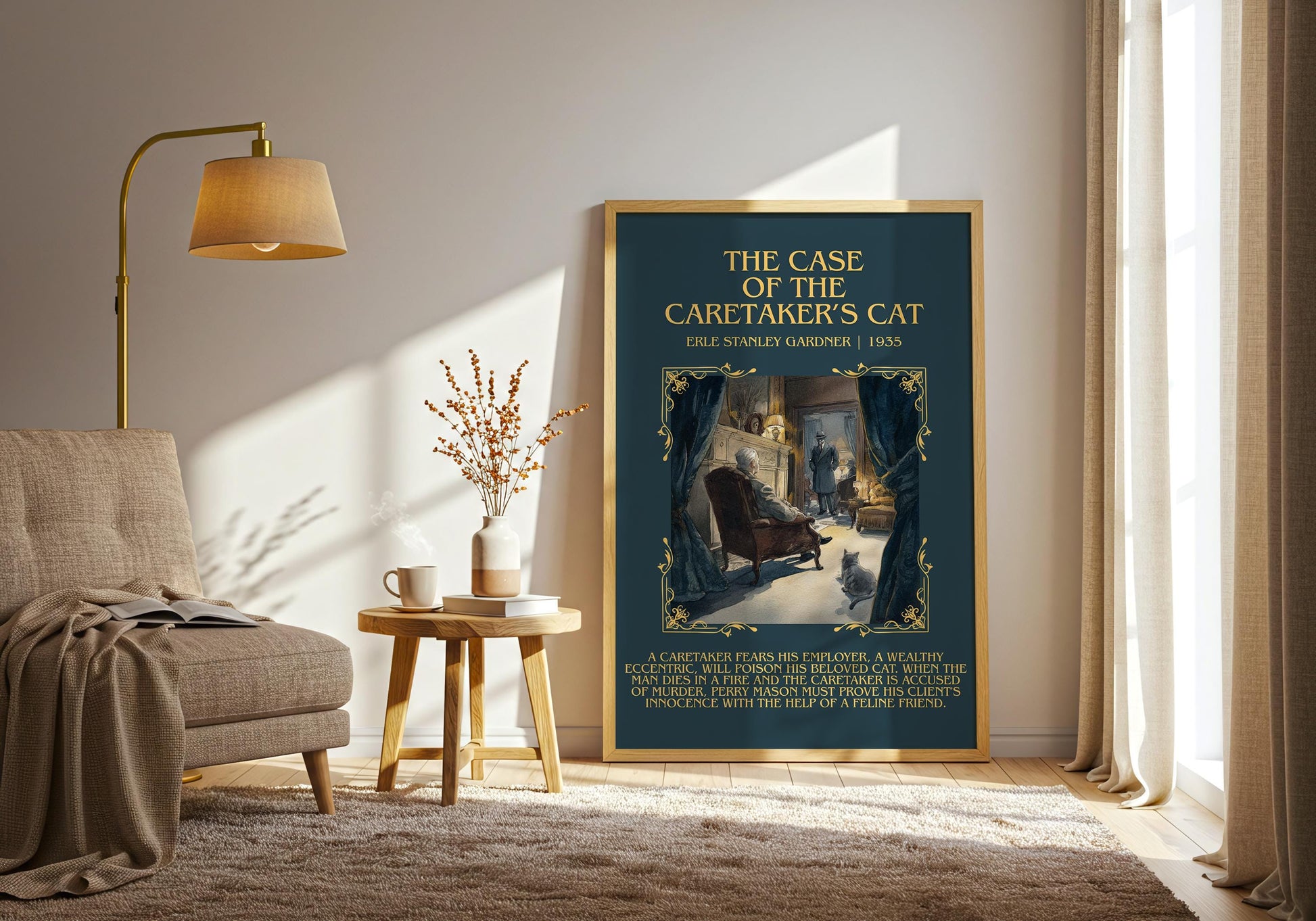 The Case Of The Caretaker's Cat by Erle Stanley Gardner Descriptive Poster Print.Free Delivery Wall Art Author&Blurb Book Artwork Novel