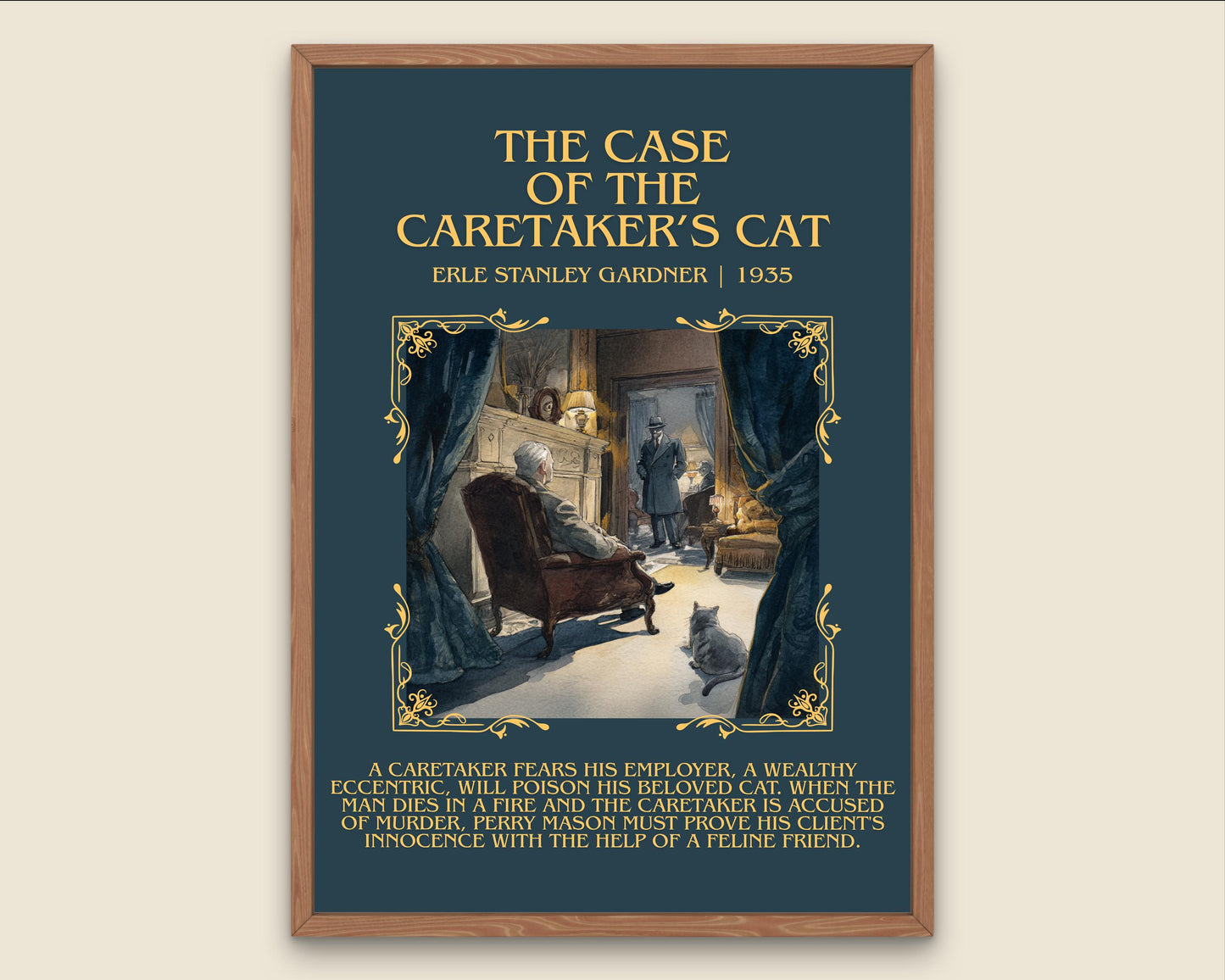 The Case Of The Caretaker's Cat by Erle Stanley Gardner Descriptive Poster Print.Free Delivery Wall Art Author&Blurb Book Artwork Novel