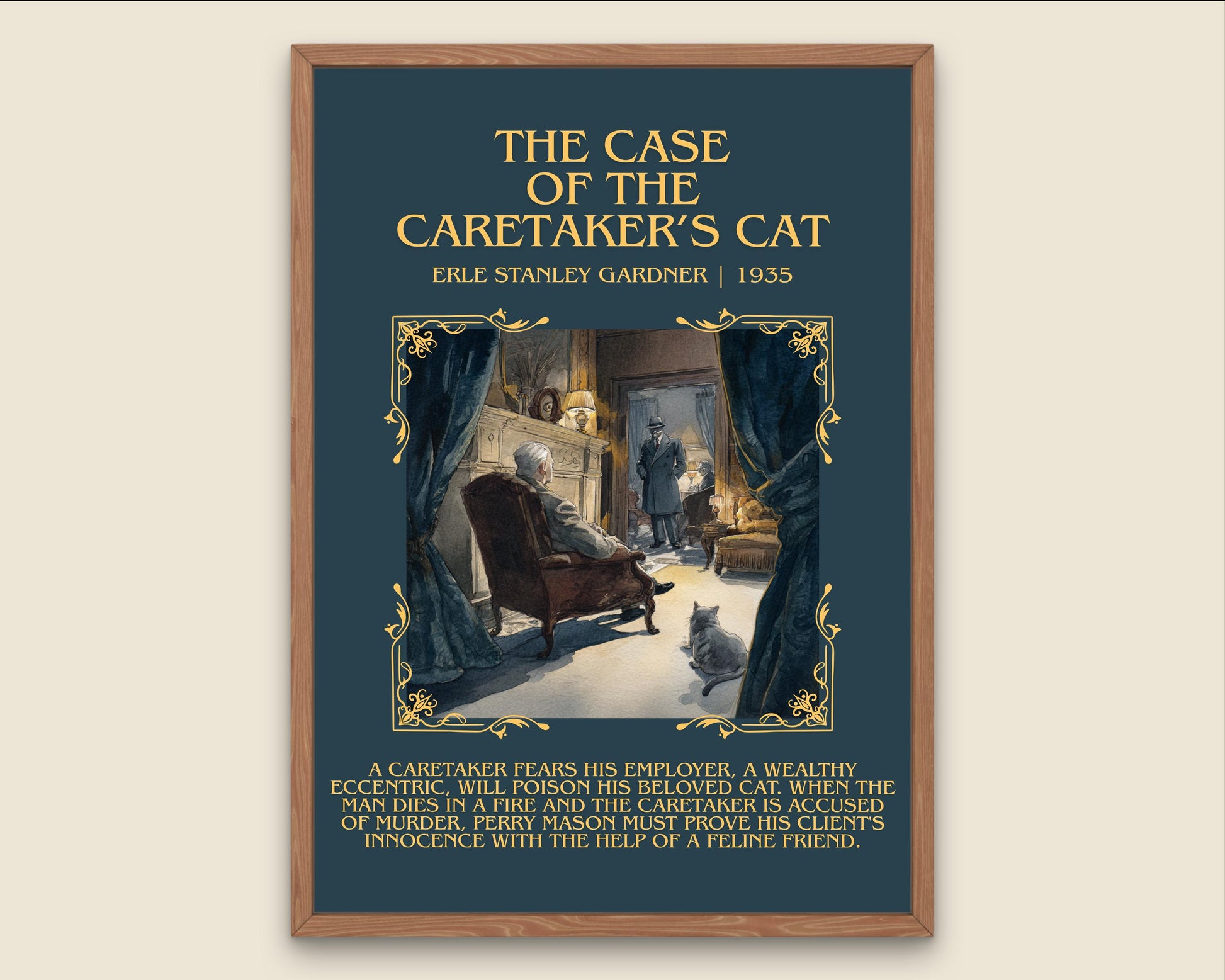 The Case Of The Caretaker's Cat by Erle Stanley Gardner Descriptive Poster Print.Free Delivery Wall Art Author&Blurb Book Artwork Novel