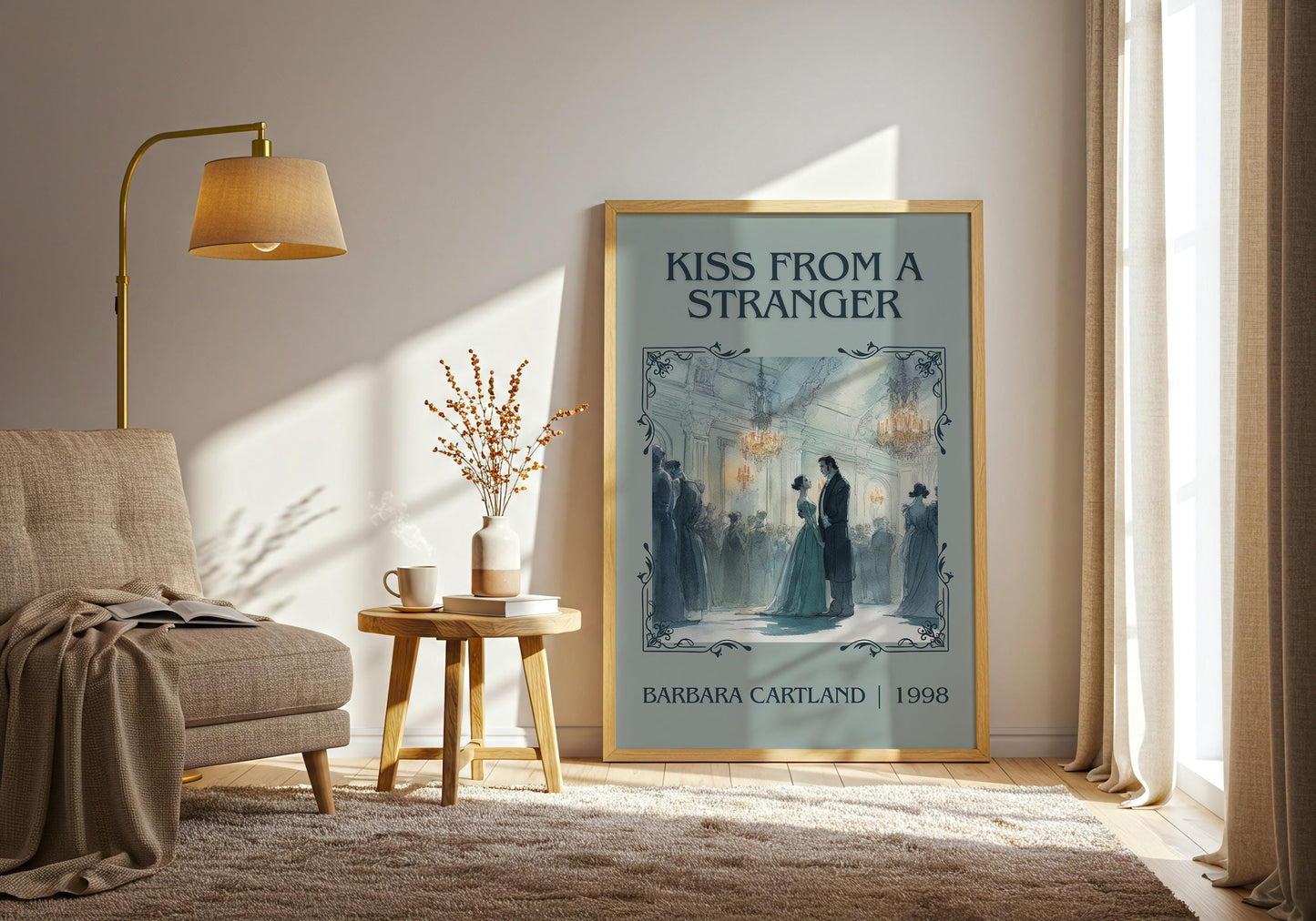 Kiss From A Stranger by Barbara Cartland Descriptive, High Quality Poster Print.Free Delivery Wall Art. Author&Blurb Book Nook Library Gift