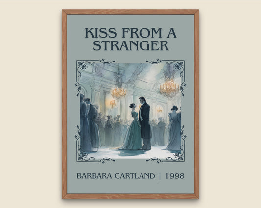 Kiss From A Stranger by Barbara Cartland Descriptive, High Quality Poster Print.Free Delivery Wall Art. Author&Blurb Book Nook Library Gift