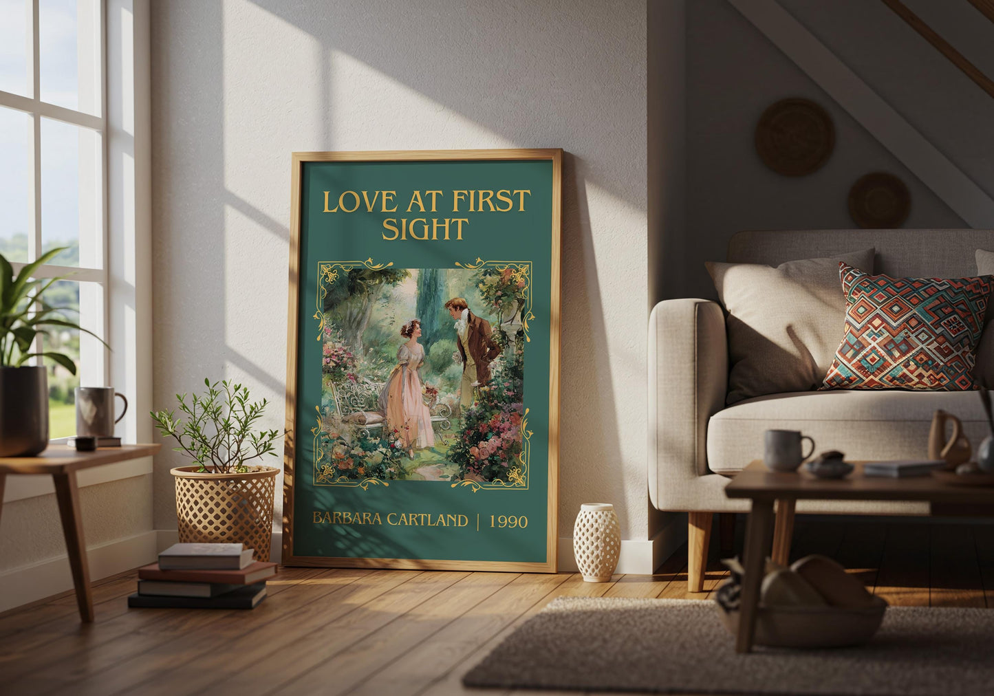 Love At First Sight by Barbara Cartland Descriptive, High Quality Poster Print.Free Delivery Wall Art. Author&Blurb Book Nook Library Gift