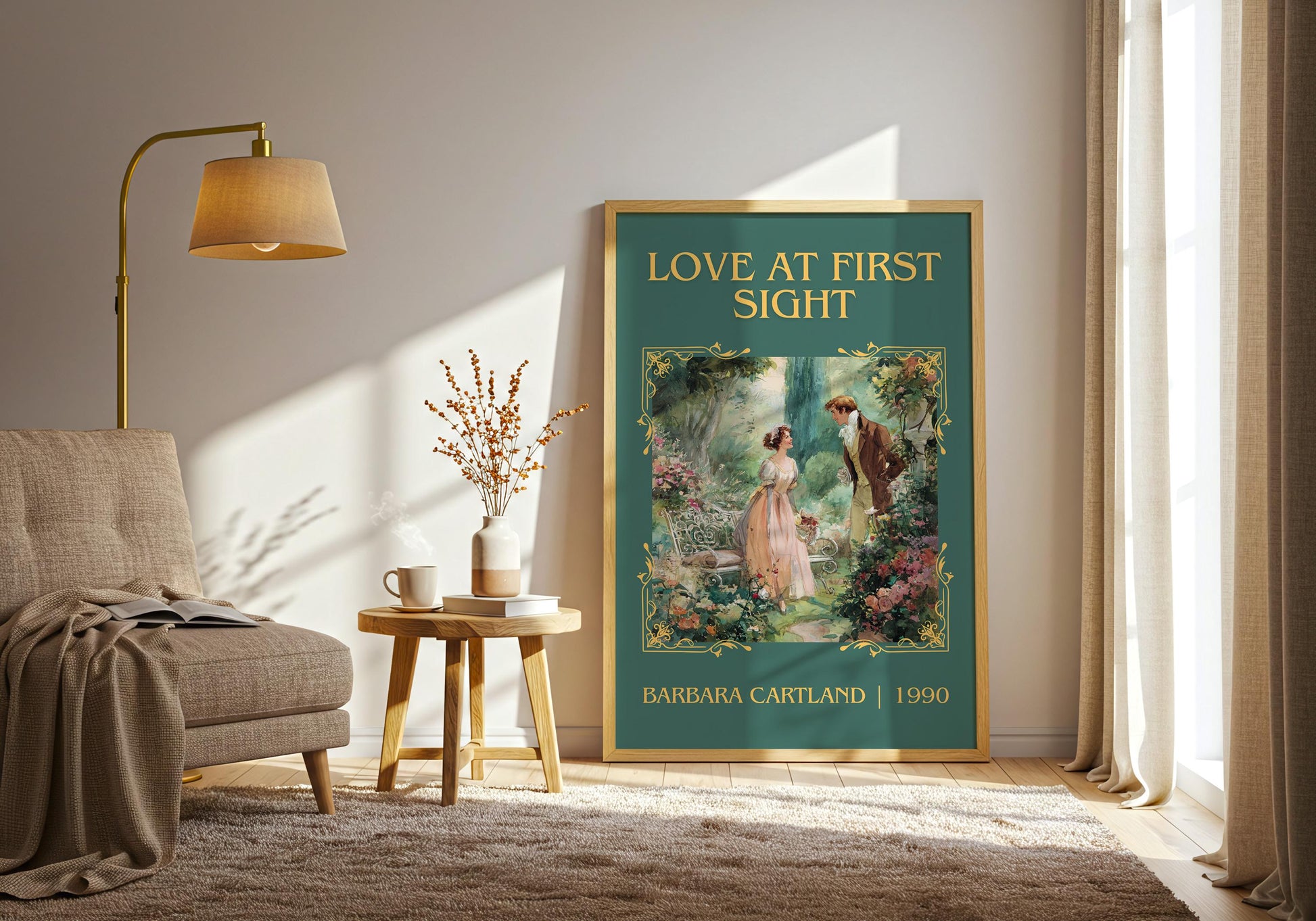 Love At First Sight by Barbara Cartland Descriptive, High Quality Poster Print.Free Delivery Wall Art. Author&Blurb Book Nook Library Gift