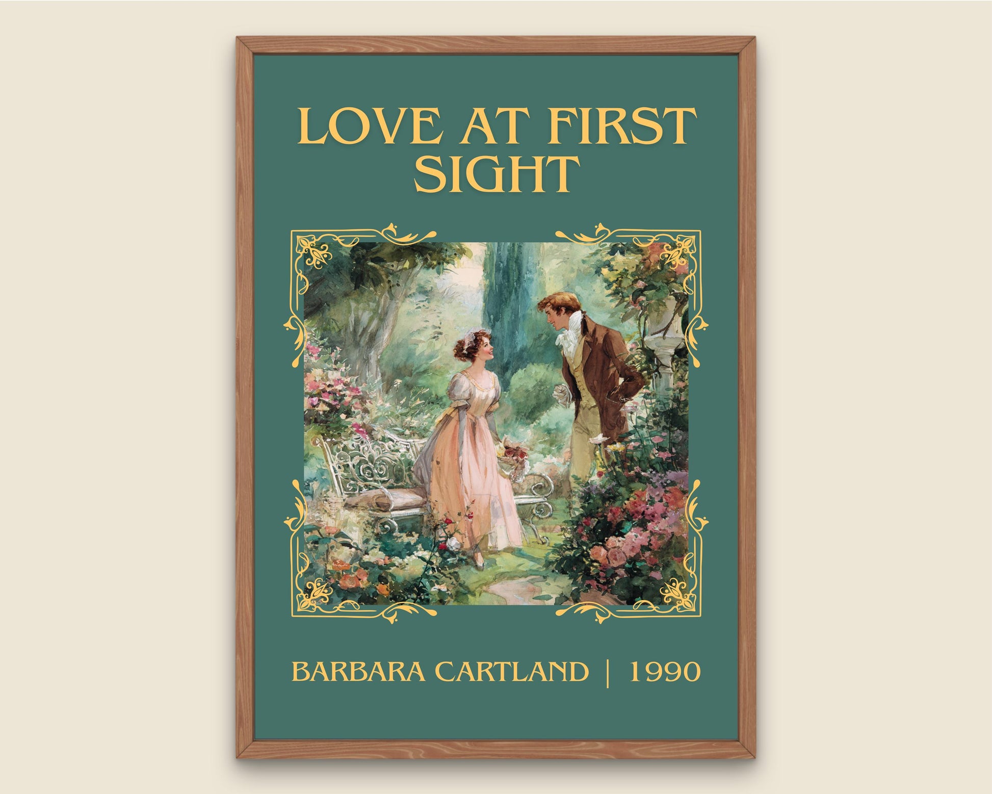 Love At First Sight by Barbara Cartland Descriptive, High Quality Poster Print.Free Delivery Wall Art. Author&Blurb Book Nook Library Gift