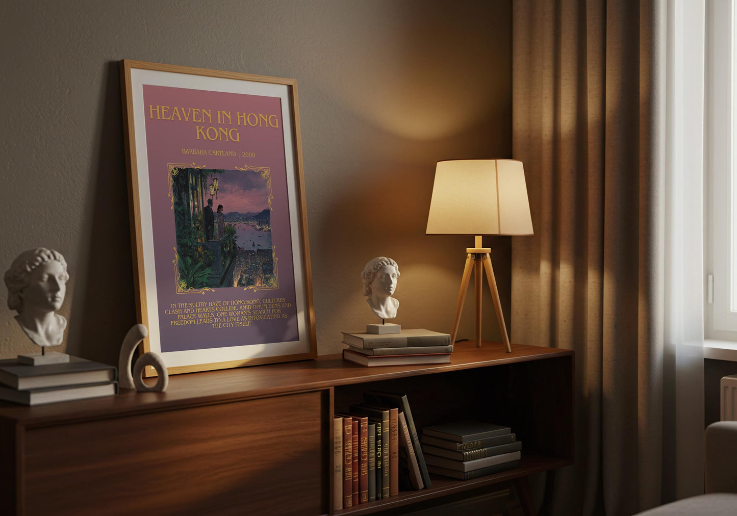 Heaven In Hong Kong by Barbara Cartland Descriptive, High Quality Poster Print.Free Delivery Wall Art. Author&Blurb Book Nook Library Gift