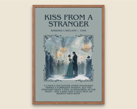Kiss From A Stranger by Barbara Cartland Descriptive, High Quality Poster Print.Free Delivery Wall Art. Author&Blurb Book Nook Library Gift