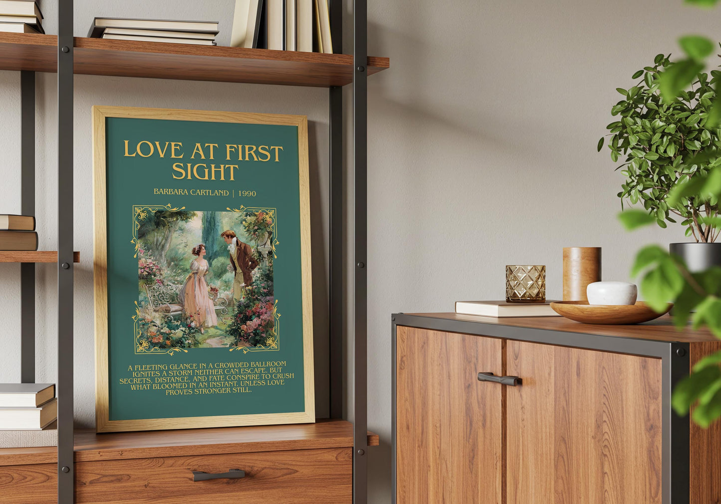 Love At First Sight by Barbara Cartland Descriptive, High Quality Poster Print.Free Delivery Wall Art. Author&Blurb Book Nook Library Gift