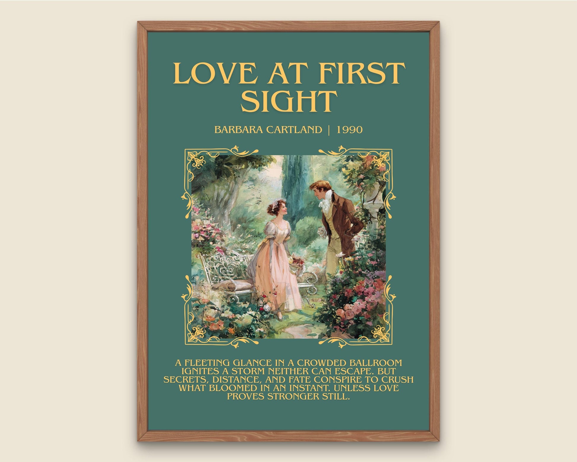 Love At First Sight by Barbara Cartland Descriptive, High Quality Poster Print.Free Delivery Wall Art. Author&Blurb Book Nook Library Gift