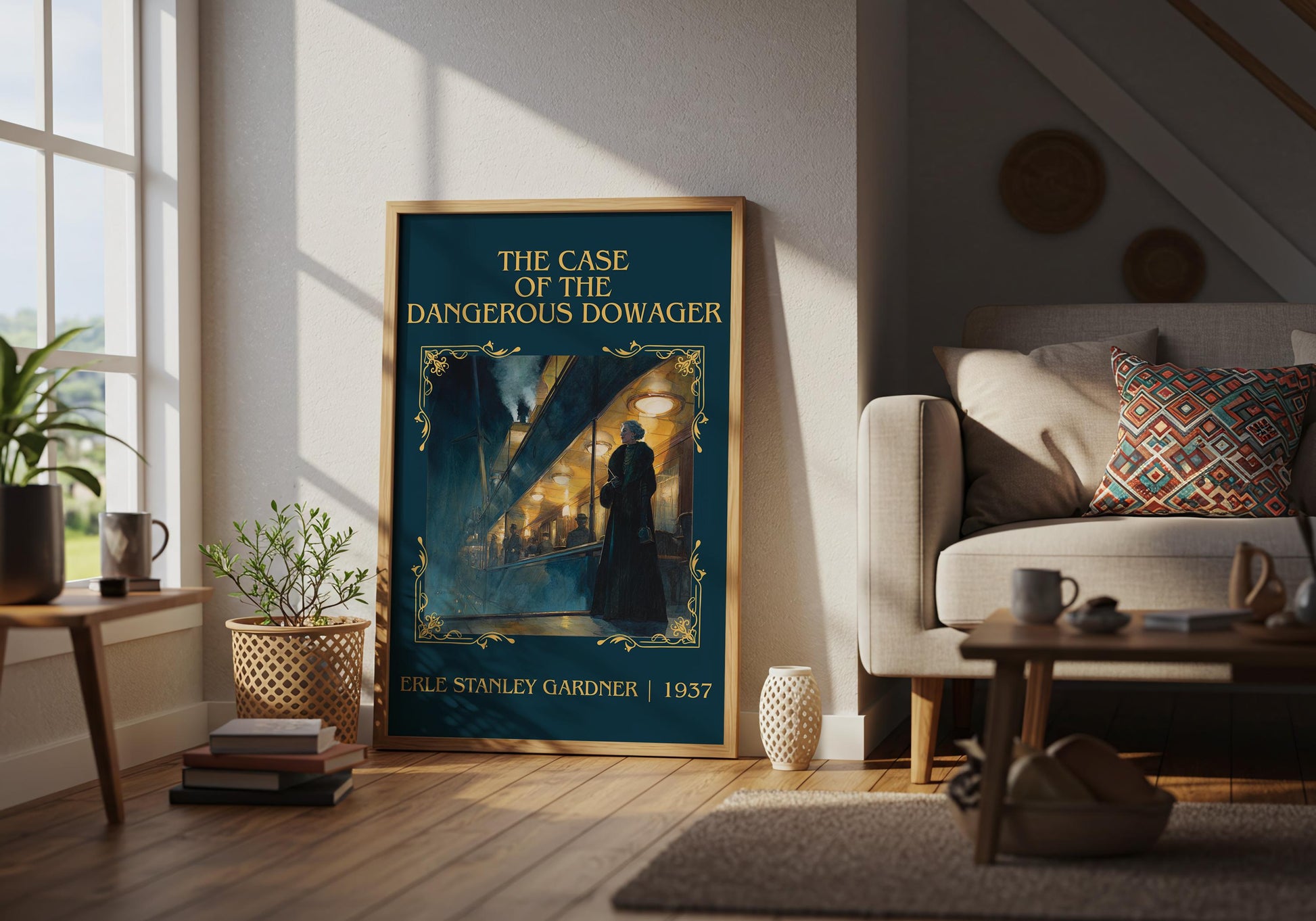 The Case Of The Dangerous Dowager by Erle Stanley Gardner Descriptive Poster Print.Free Delivery Wall Art. Author&Blurb Book Artwork Novel