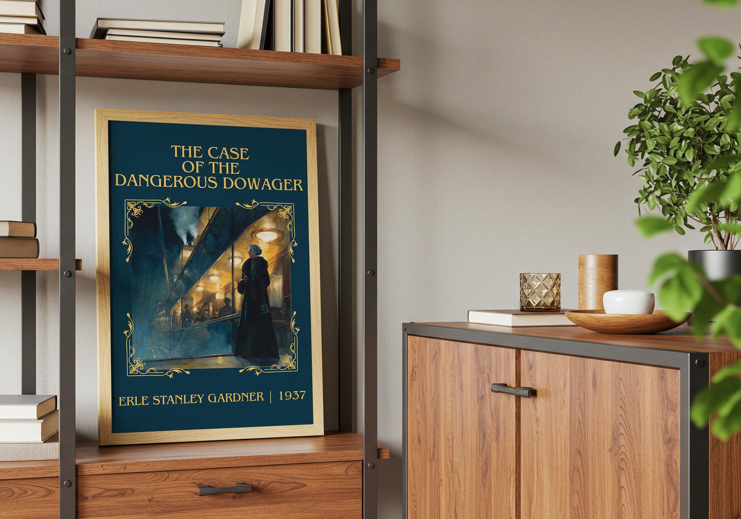 The Case Of The Dangerous Dowager by Erle Stanley Gardner Descriptive Poster Print.Free Delivery Wall Art. Author&Blurb Book Artwork Novel
