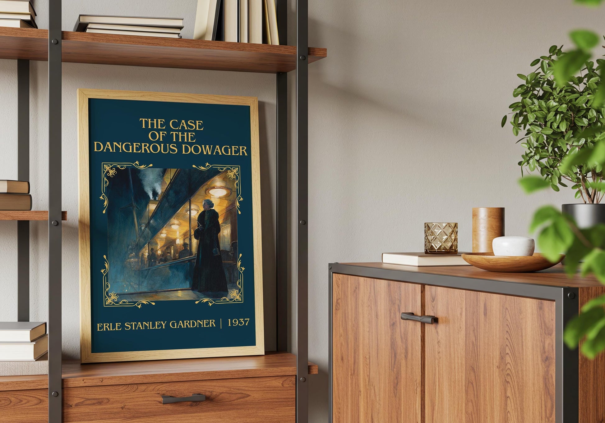 The Case Of The Dangerous Dowager by Erle Stanley Gardner Descriptive Poster Print.Free Delivery Wall Art. Author&Blurb Book Artwork Novel