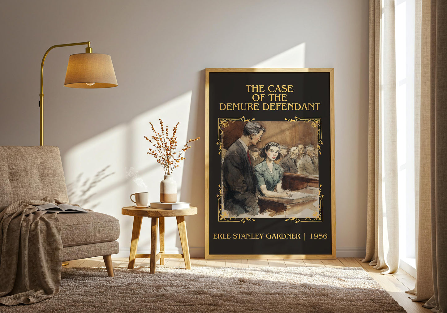 The Case Of The Demure Defendant by Erle Stanley Gardner Descriptive Poster Print.Free Delivery Wall Art Author&Blurb Book Artwork Novel