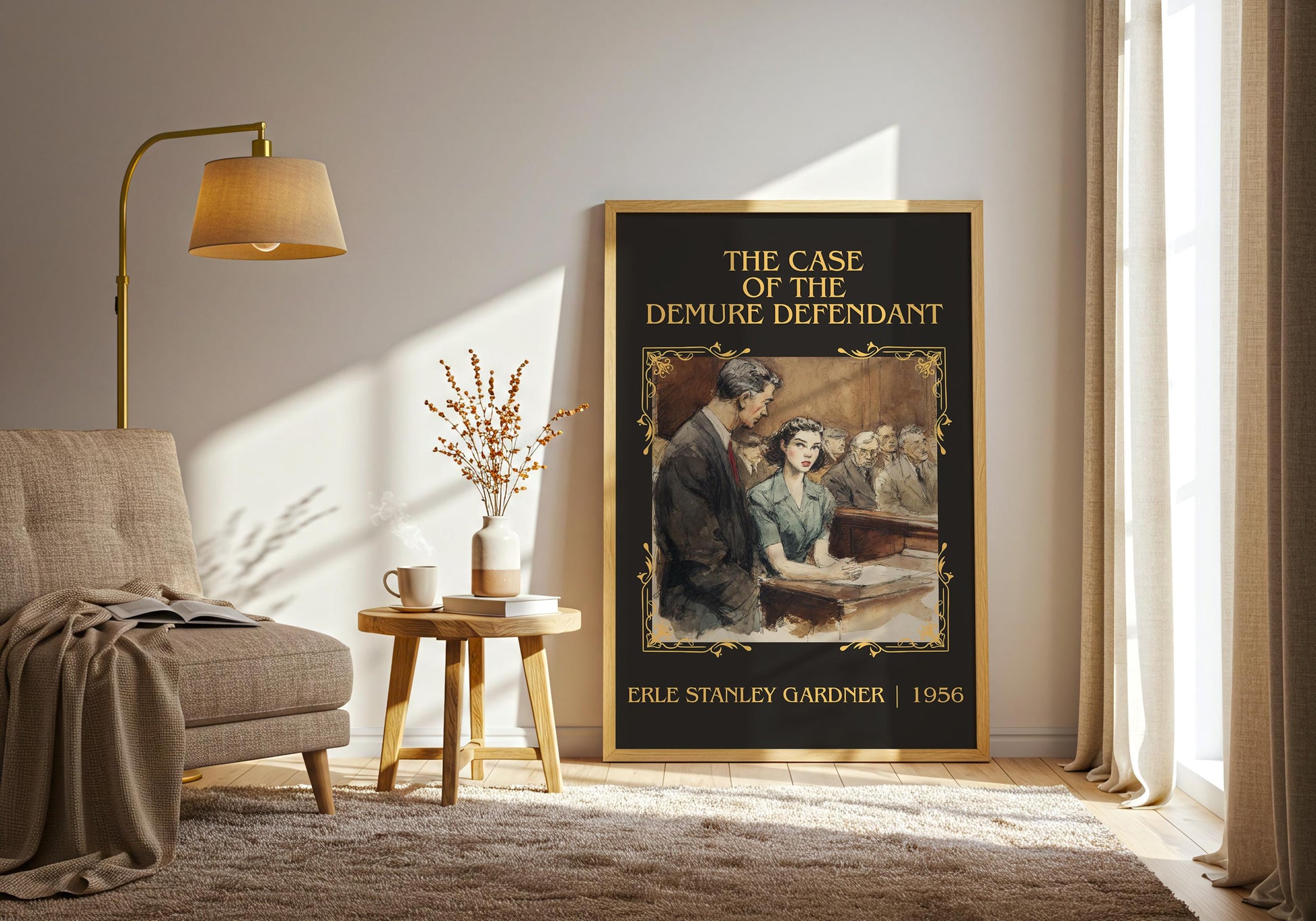 The Case Of The Demure Defendant by Erle Stanley Gardner Descriptive Poster Print.Free Delivery Wall Art Author&Blurb Book Artwork Novel