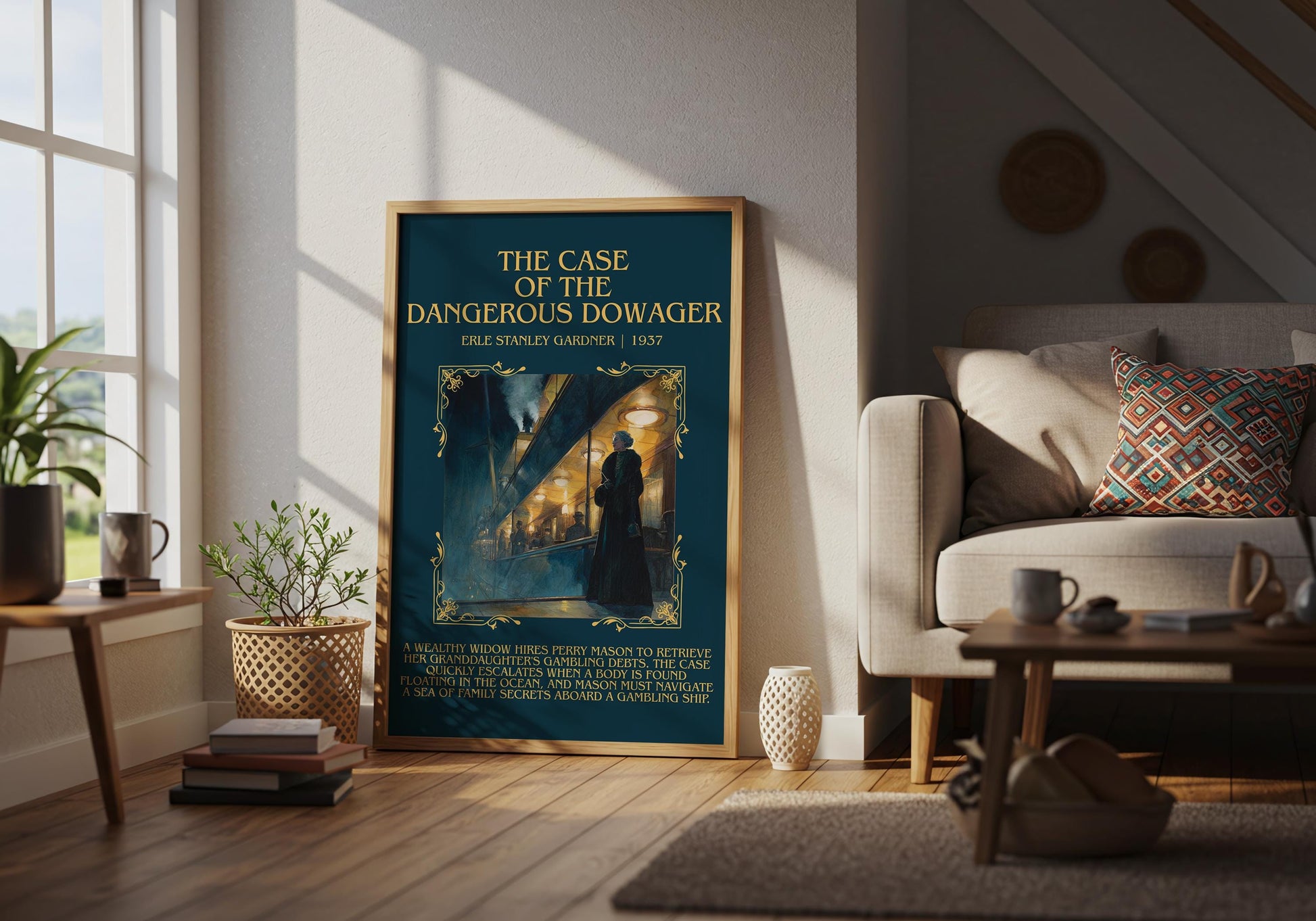 The Case Of The Dangerous Dowager by Erle Stanley Gardner Descriptive Poster Print.Free Delivery Wall Art. Author&Blurb Book Artwork Novel