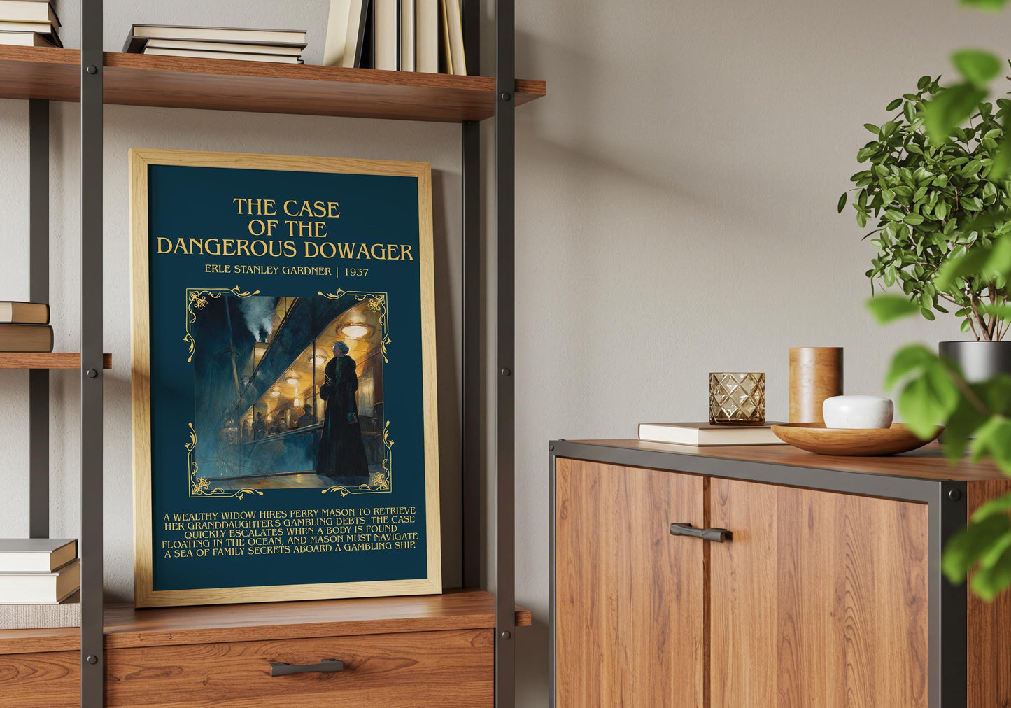 The Case Of The Dangerous Dowager by Erle Stanley Gardner Descriptive Poster Print.Free Delivery Wall Art. Author&Blurb Book Artwork Novel