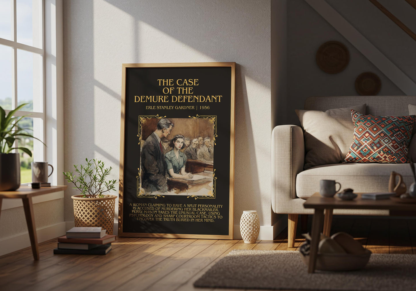 The Case Of The Demure Defendant by Erle Stanley Gardner Descriptive Poster Print.Free Delivery Wall Art Author&Blurb Book Artwork Novel