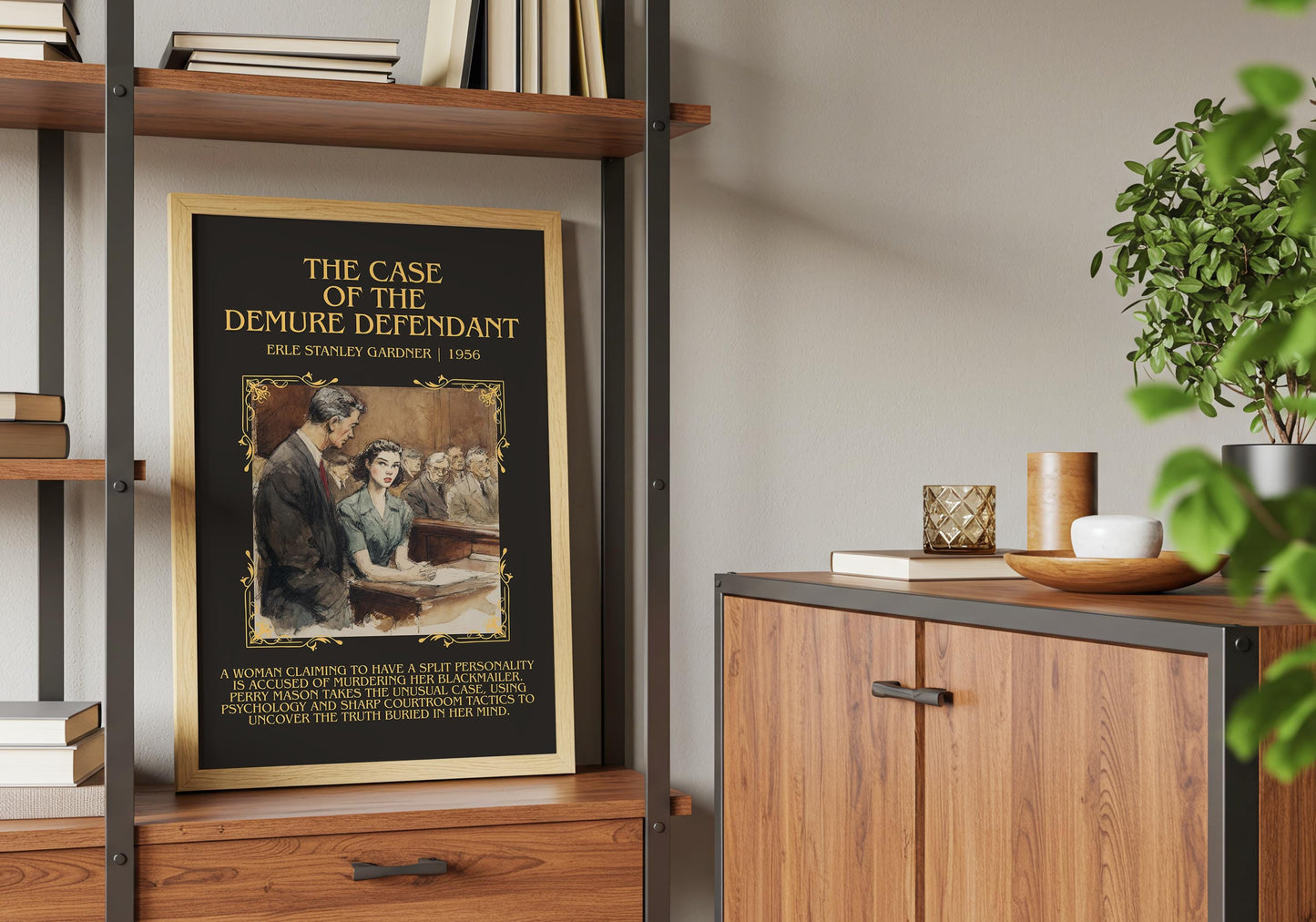 The Case Of The Demure Defendant by Erle Stanley Gardner Descriptive Poster Print.Free Delivery Wall Art Author&Blurb Book Artwork Novel