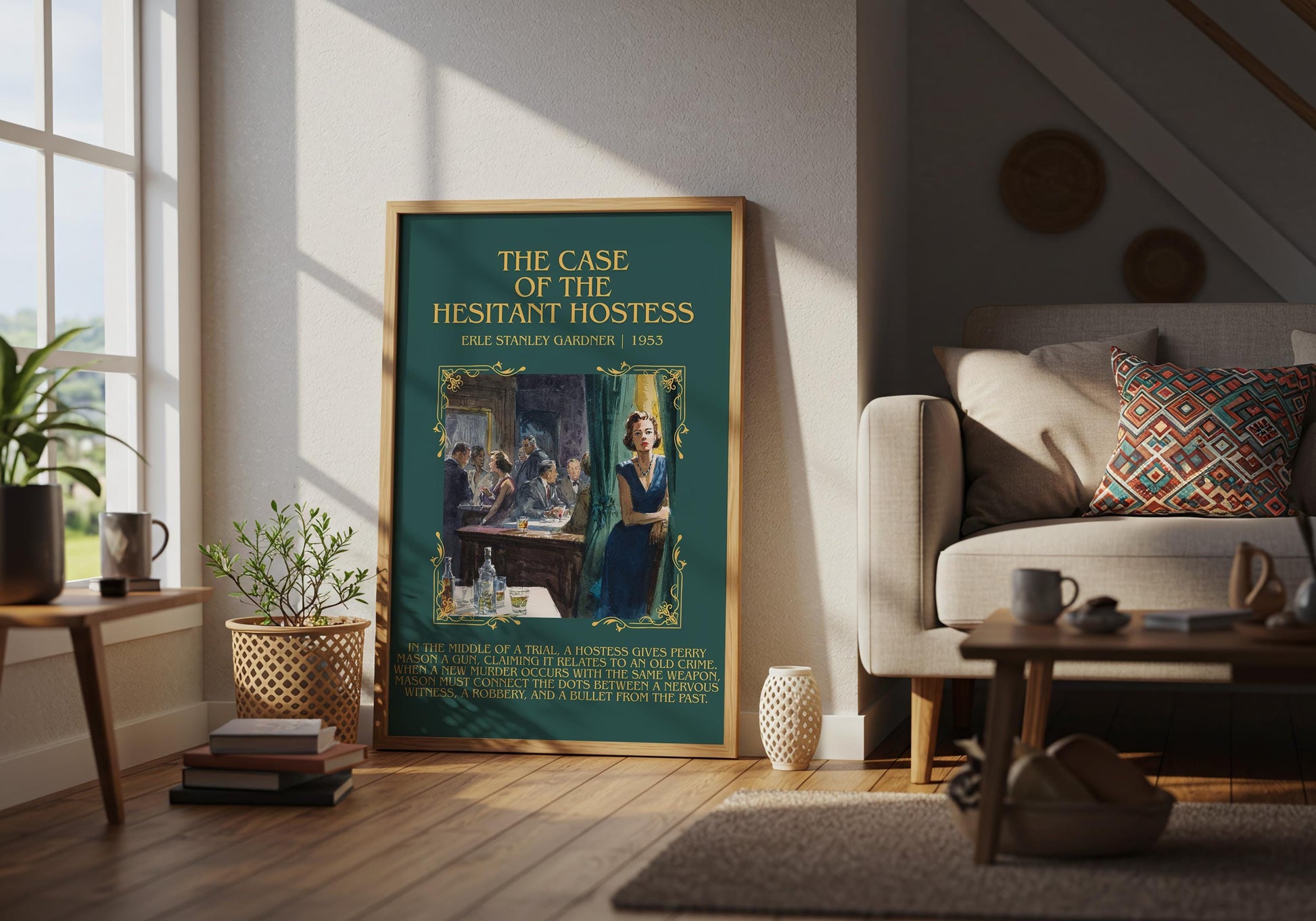 The Case Of The Hesitant Hostess by Erle Stanley Gardner Descriptive Poster Print.Free Delivery Wall Art Author&Blurb Book Artwork Novel