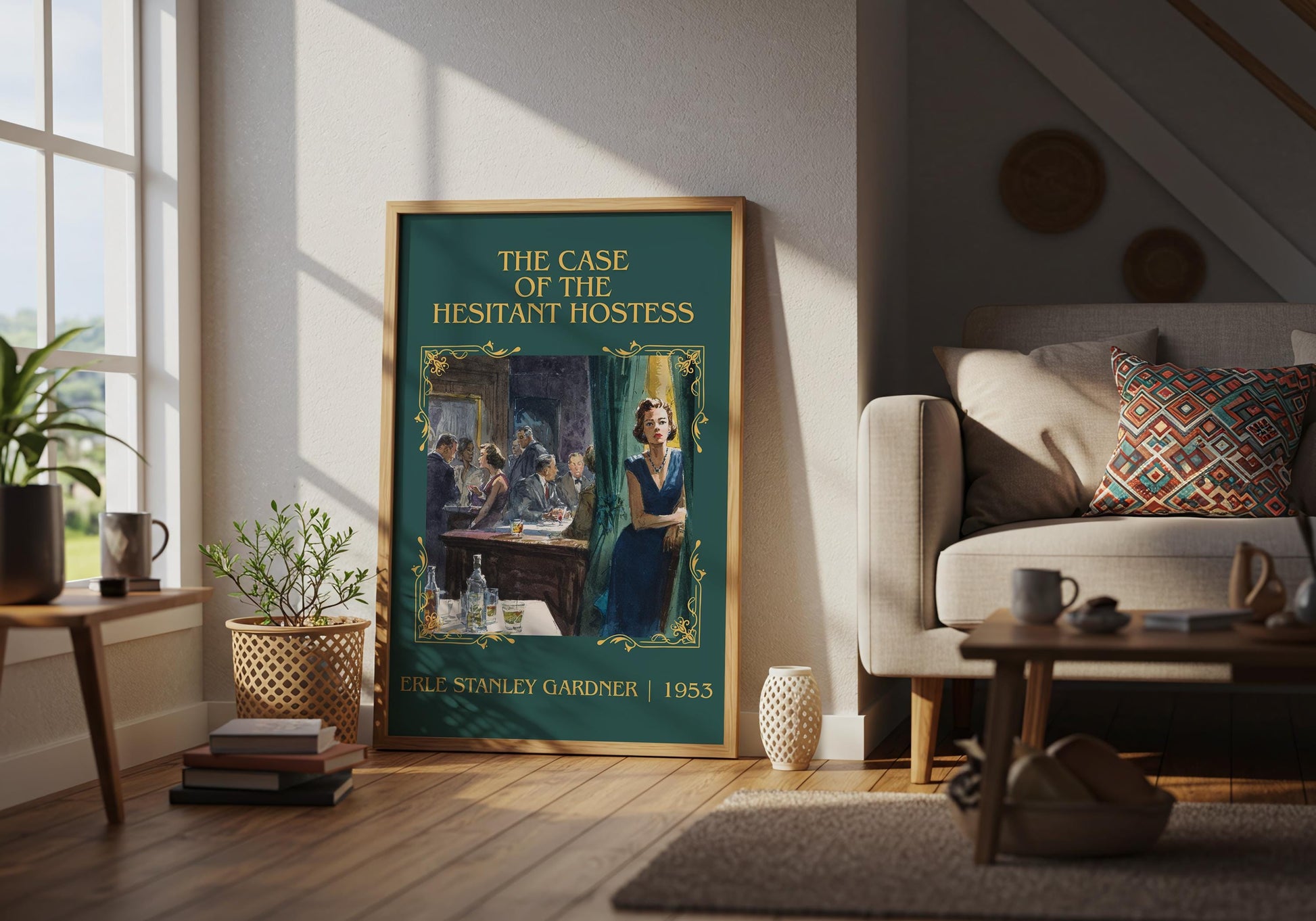 The Case Of The Hesitant Hostess by Erle Stanley Gardner Descriptive Poster Print.Free Delivery Wall Art Author&Blurb Book Artwork Novel