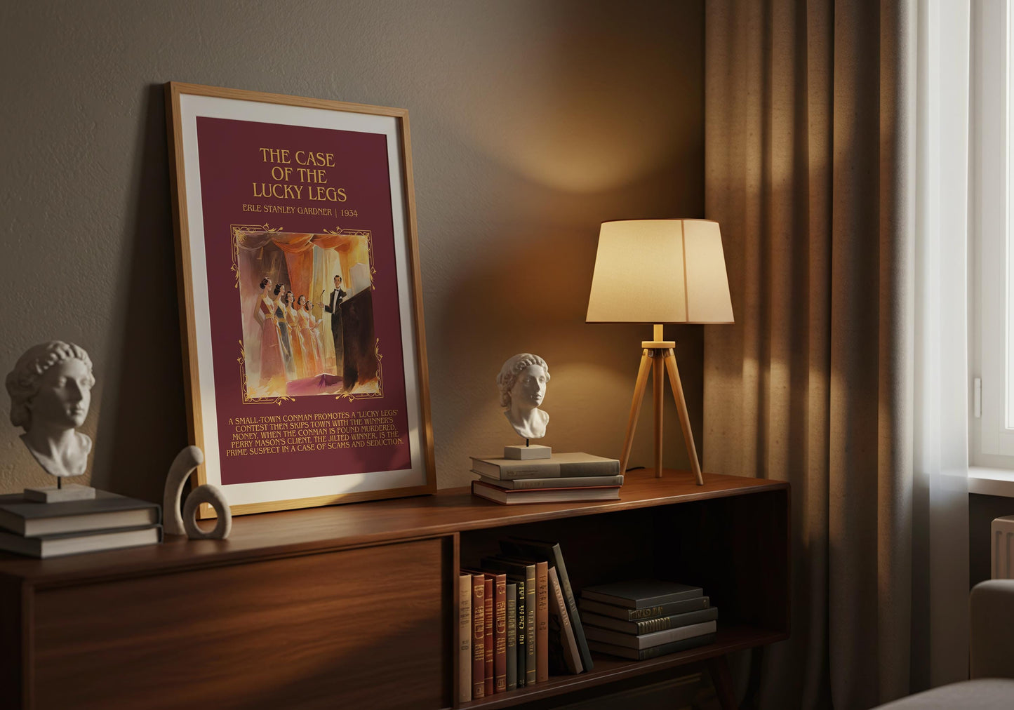 The Case Of The Lucky Legs by Erle Stanley Gardner Descriptive Poster Print.Free Delivery Wall Art Author&Blurb Book Artwork Novel