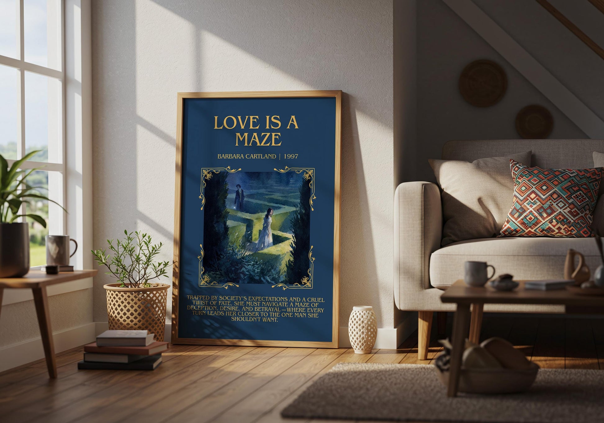 Love Is A Maze by Barbara Cartland Descriptive, High Quality Poster Print.Free Delivery Wall Art. Author&Blurb Book Nook Library Gift
