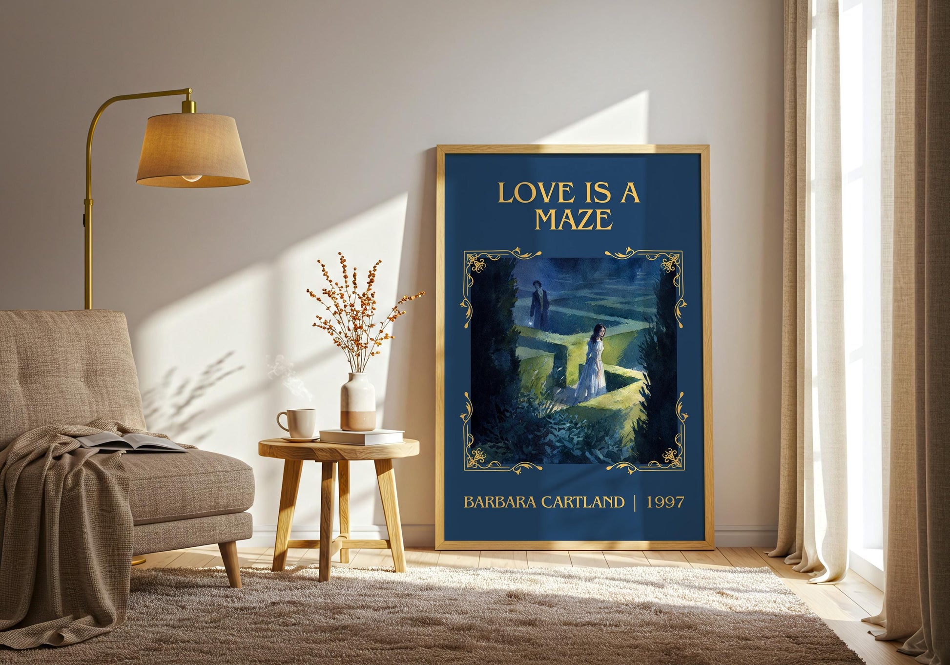 Love Is A Maze by Barbara Cartland Descriptive, High Quality Poster Print.Free Delivery Wall Art. Author&Blurb Book Nook Library Gift