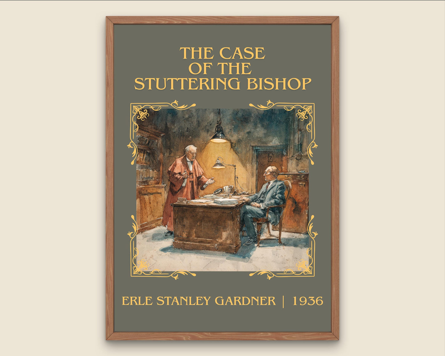 The Case Of The Stuttering Bishop by Erle Stanley Gardner Descriptive Poster Print.Free Delivery Wall Art Author&Blurb Book Artwork Novel