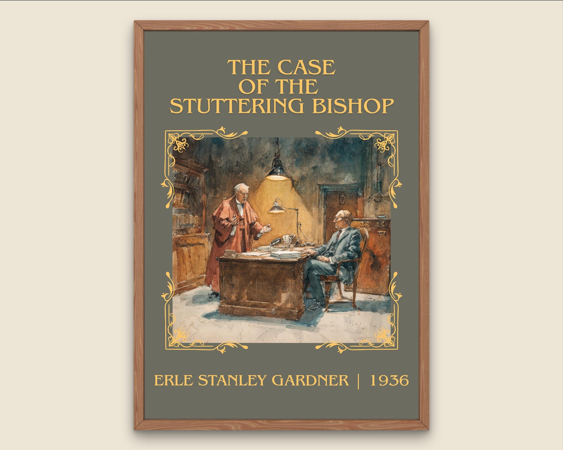 The Case Of The Stuttering Bishop by Erle Stanley Gardner Descriptive Poster Print.Free Delivery Wall Art Author&Blurb Book Artwork Novel