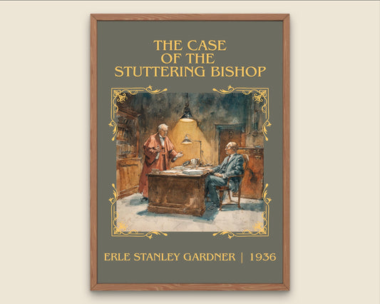 The Case Of The Stuttering Bishop by Erle Stanley Gardner Descriptive Poster Print.Free Delivery Wall Art Author&Blurb Book Artwork Novel