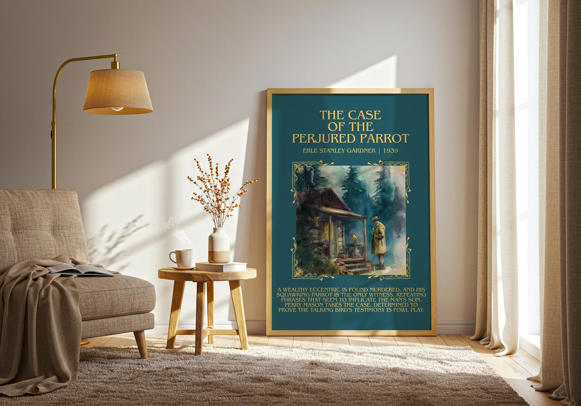 The Case Of The Perjured Parrot by Erle Stanley Gardner Descriptive Poster Print.Free Delivery Wall Art Author&Blurb Book Artwork Novel