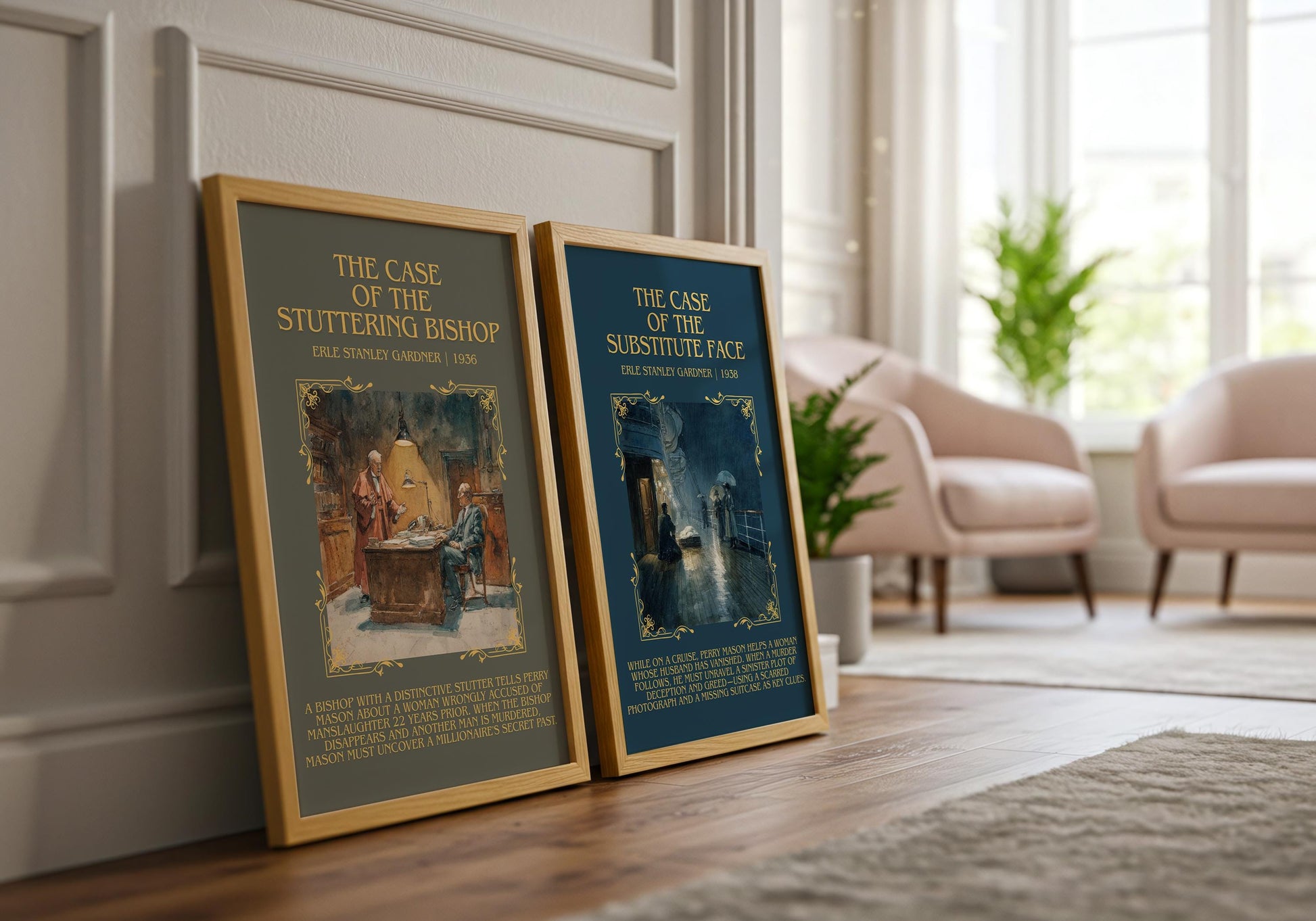 The Case Of The Stuttering Bishop by Erle Stanley Gardner Descriptive Poster Print.Free Delivery Wall Art Author&Blurb Book Artwork Novel