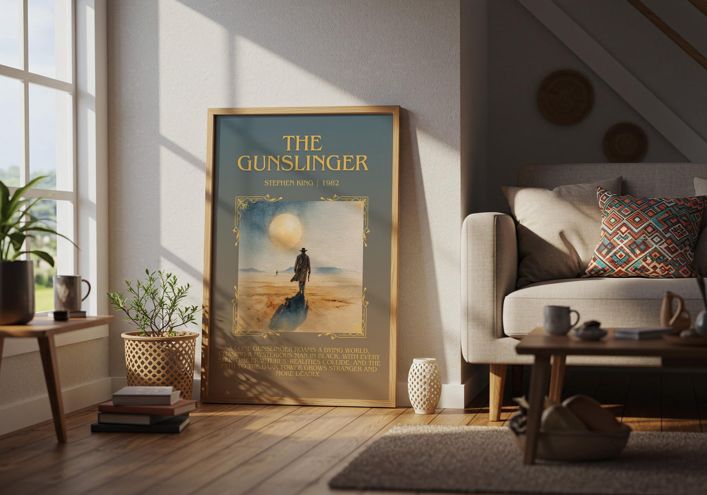 The Gunslinger by Stephen King Descriptive, High Quality Poster Print.Free Delivery Wall Art. Author&Blurb Book Nook Library Gift