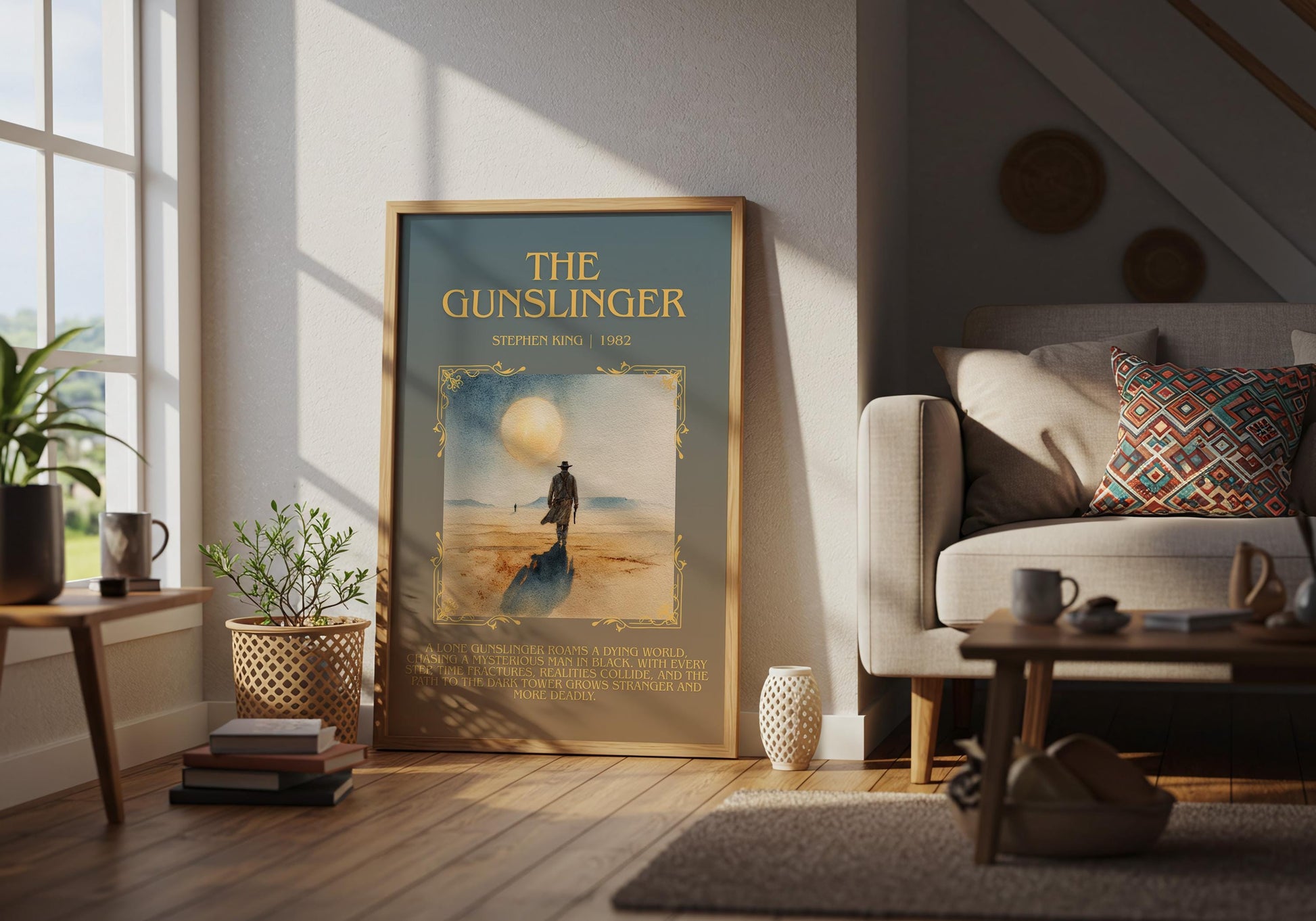 The Gunslinger by Stephen King Descriptive, High Quality Poster Print.Free Delivery Wall Art. Author&Blurb Book Nook Library Gift