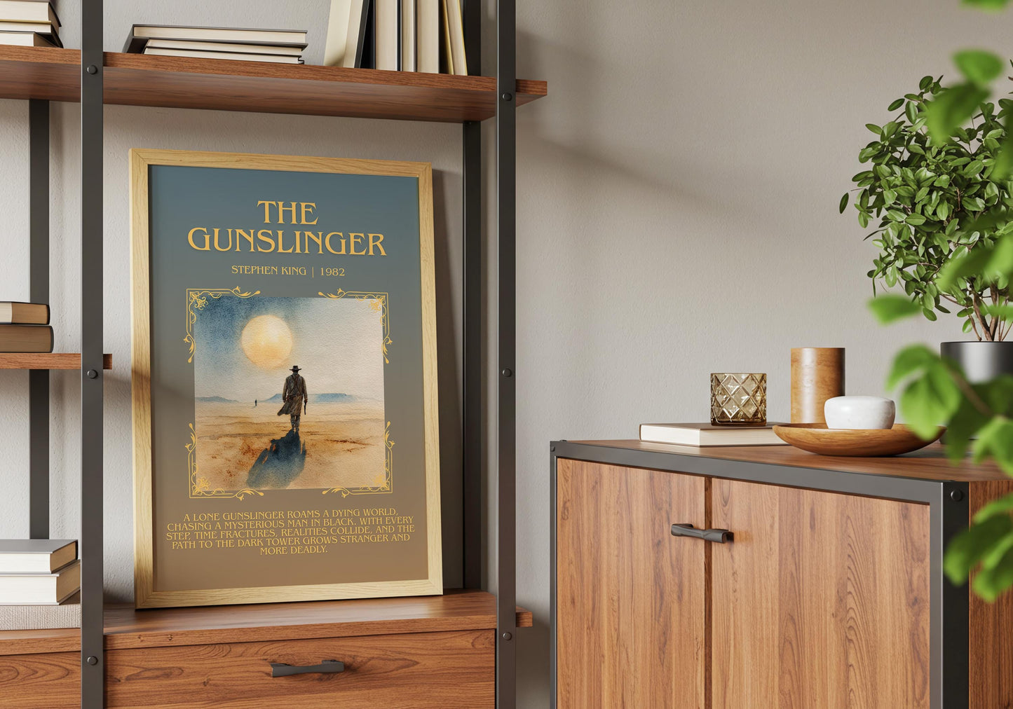 The Gunslinger by Stephen King Descriptive, High Quality Poster Print.Free Delivery Wall Art. Author&Blurb Book Nook Library Gift