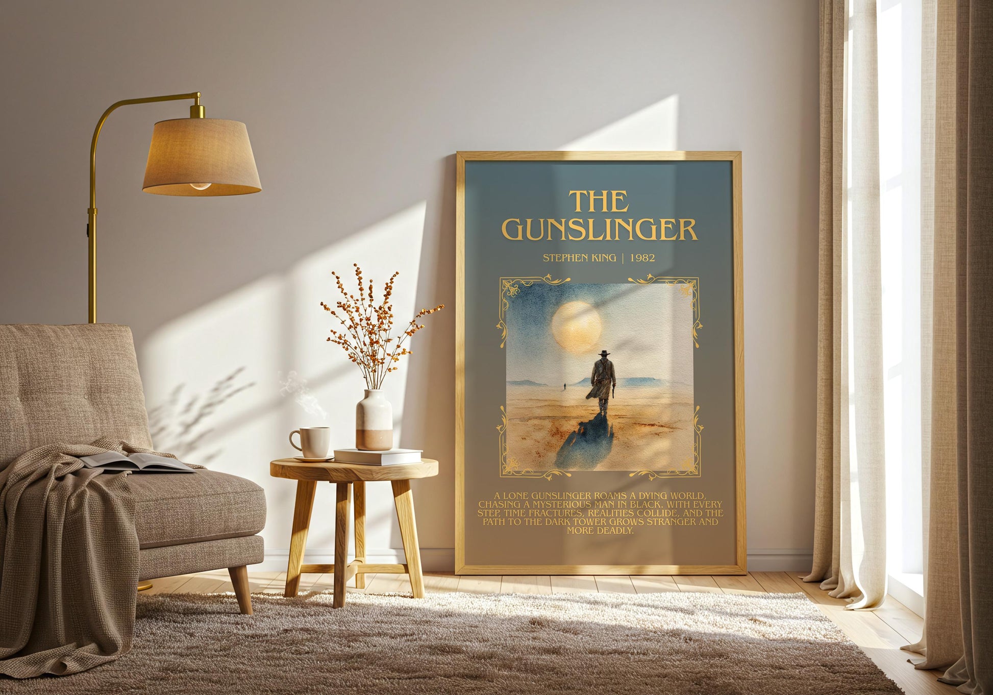 The Gunslinger by Stephen King Descriptive, High Quality Poster Print.Free Delivery Wall Art. Author&Blurb Book Nook Library Gift