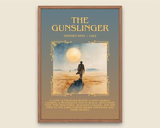 The Gunslinger by Stephen King Descriptive, High Quality Poster Print.Free Delivery Wall Art. Author&Blurb Book Nook Library Gift