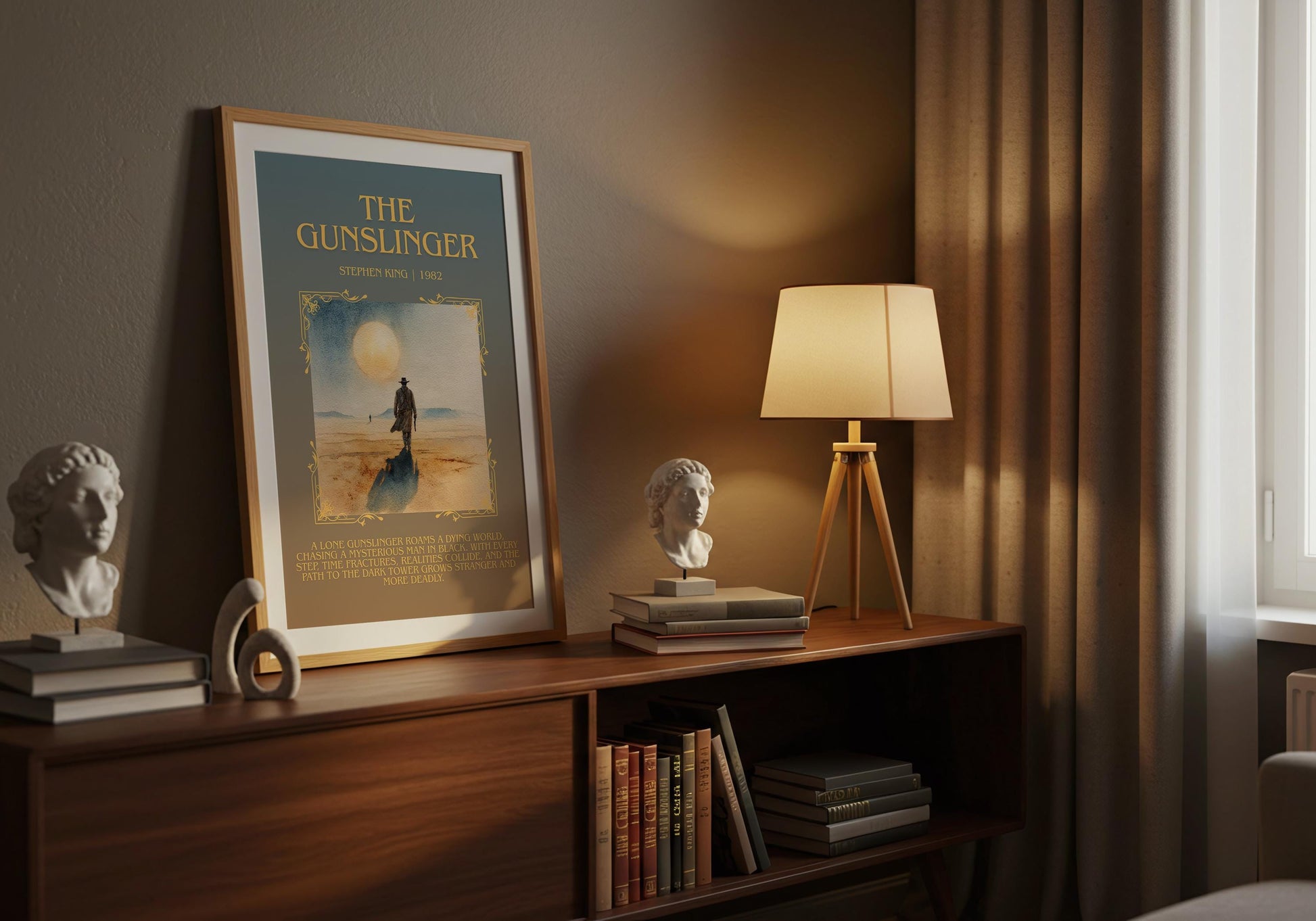 The Gunslinger by Stephen King Descriptive, High Quality Poster Print.Free Delivery Wall Art. Author&Blurb Book Nook Library Gift