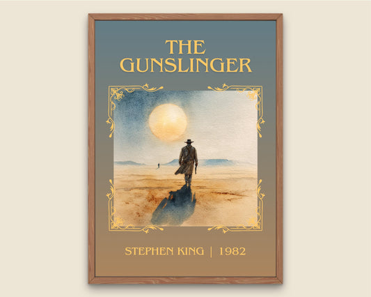 The Gunslinger by Stephen King Descriptive, High Quality Poster Print.Free Delivery Wall Art. Author&Blurb Book Nook Library Gift