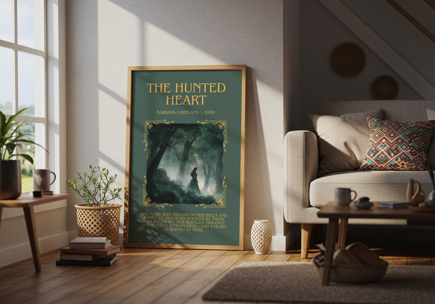 The Hunted Heart by Barbara Cartland Descriptive, High Quality Poster Print.Free Delivery Wall Art. Author&Blurb Book Nook Library Gift