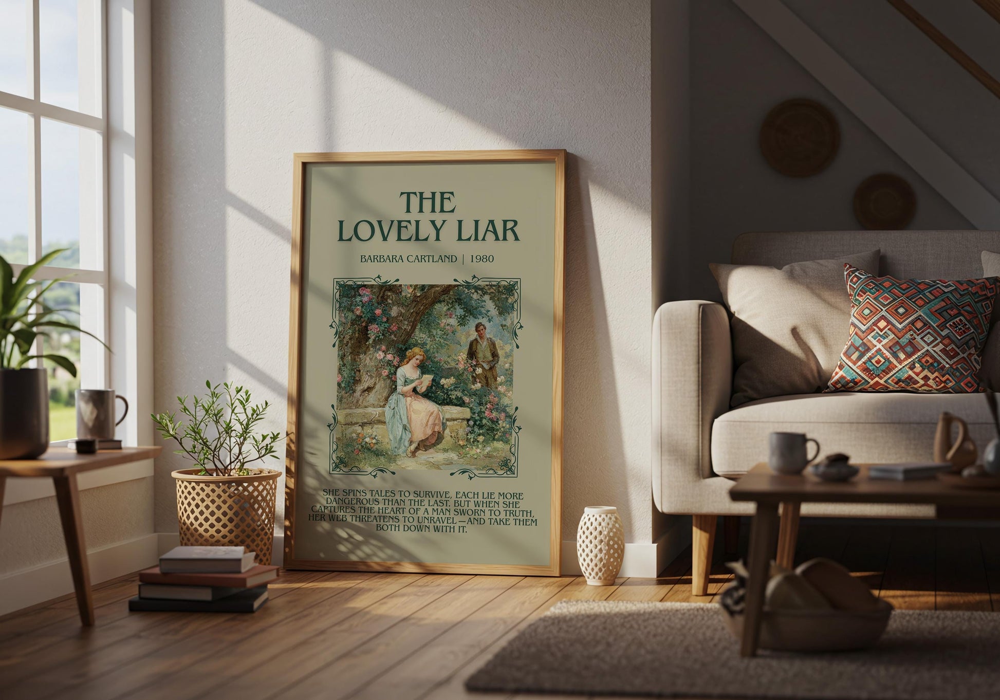 The Lovely Liar by Barbara Cartland Descriptive, High Quality Poster Print.Free Delivery Wall Art. Author&Blurb Book Nook Library Gift