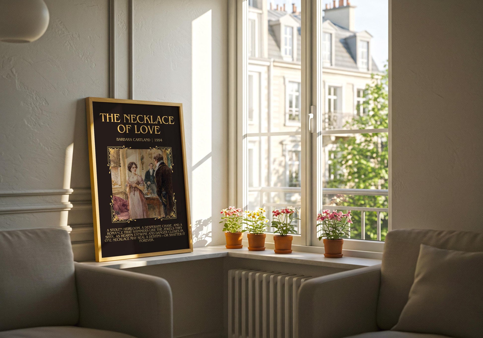 The Necklace Of Love by Barbara Cartland Descriptive, High Quality Poster Print.Free Delivery Wall Art. Author&Blurb Book Nook Library