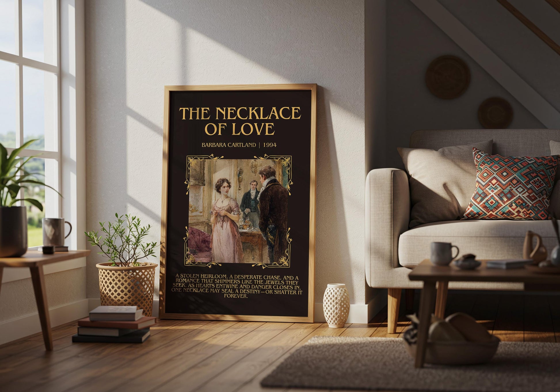 The Necklace Of Love by Barbara Cartland Descriptive, High Quality Poster Print.Free Delivery Wall Art. Author&Blurb Book Nook Library