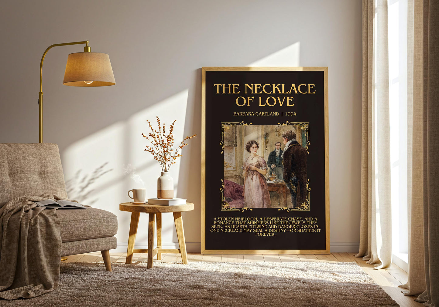 The Necklace Of Love by Barbara Cartland Descriptive, High Quality Poster Print.Free Delivery Wall Art. Author&Blurb Book Nook Library