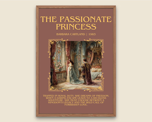 The Passionate Princess by Barbara Cartland Descriptive, High Quality Poster Print.Free Delivery Wall Art. Author&Blurb Book Nook Library