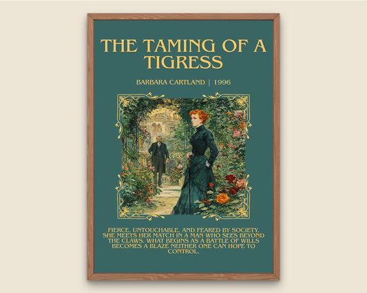 The Taming Of A Tigress by Barbara Cartland Descriptive, High Quality Poster Print.Free Delivery Wall Art. Author&Blurb Book Nook Library
