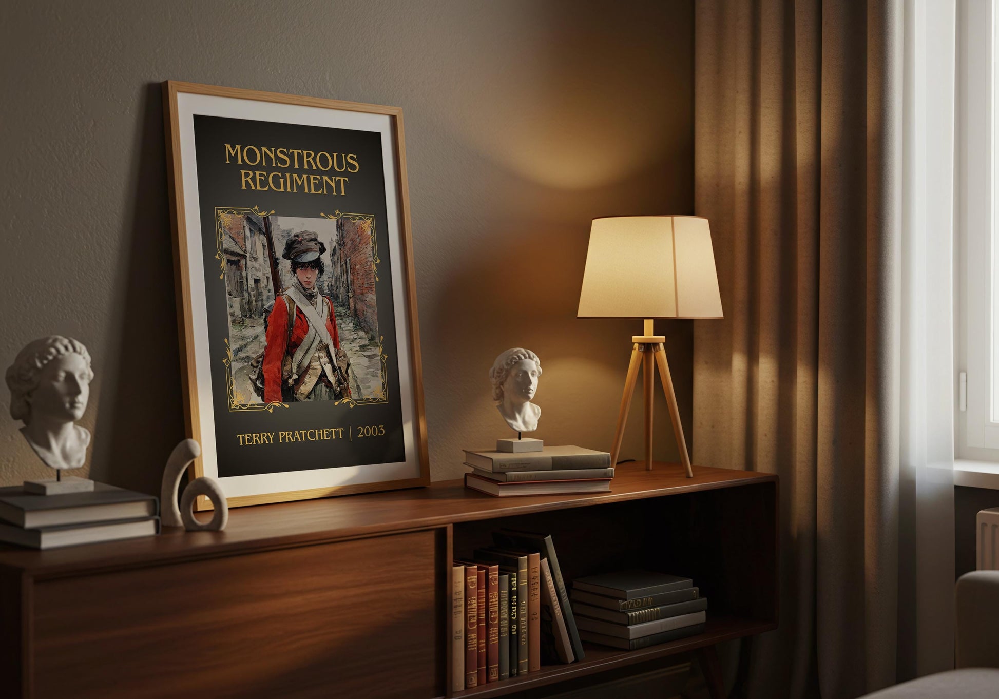 Monstrous Regiment by Terry Pratchett Descriptive, High Quality Poster Print.Free Delivery Wall Art. Author&Blurb Book Nook Library Gift
