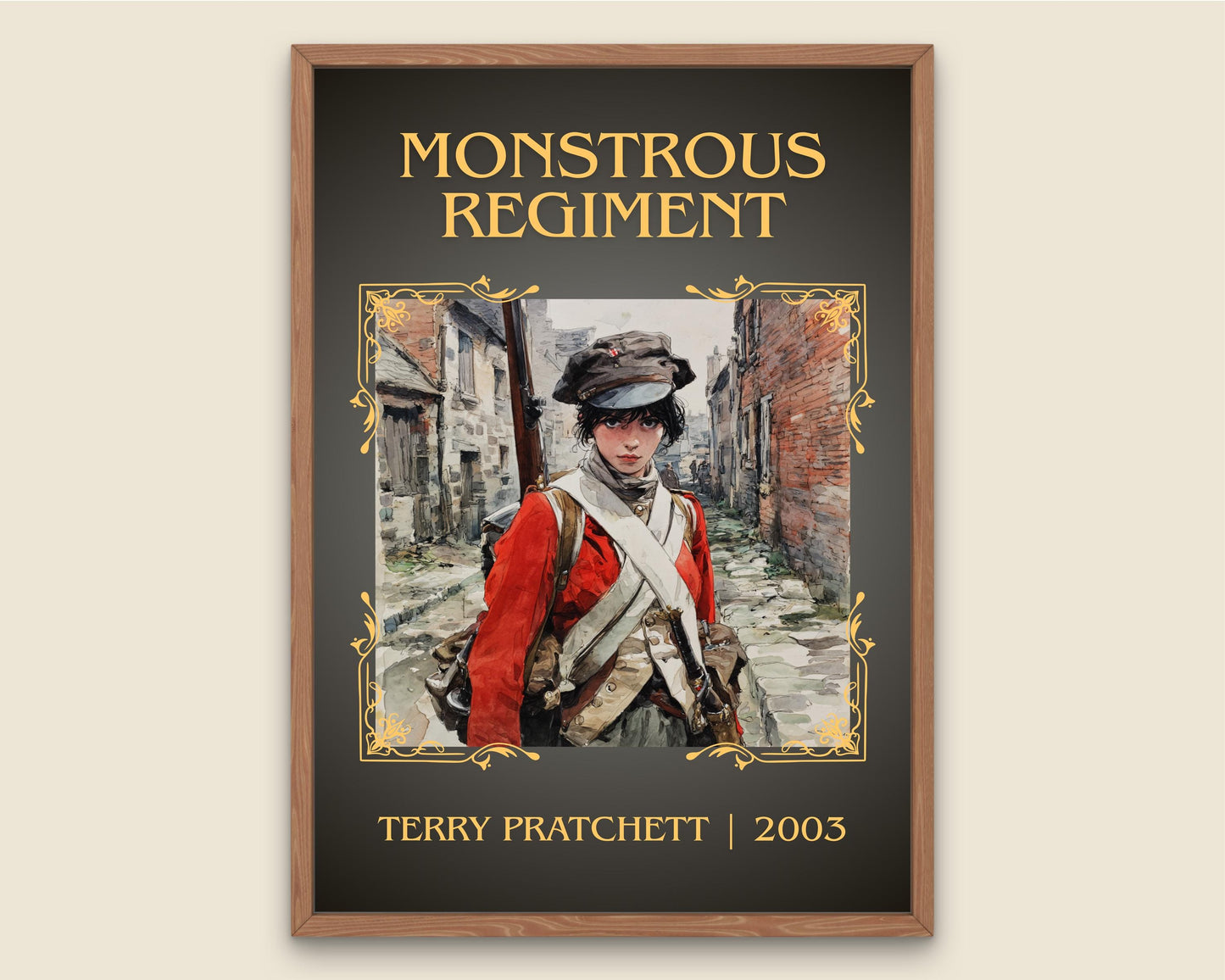 Monstrous Regiment by Terry Pratchett Descriptive, High Quality Poster Print.Free Delivery Wall Art. Author&Blurb Book Nook Library Gift
