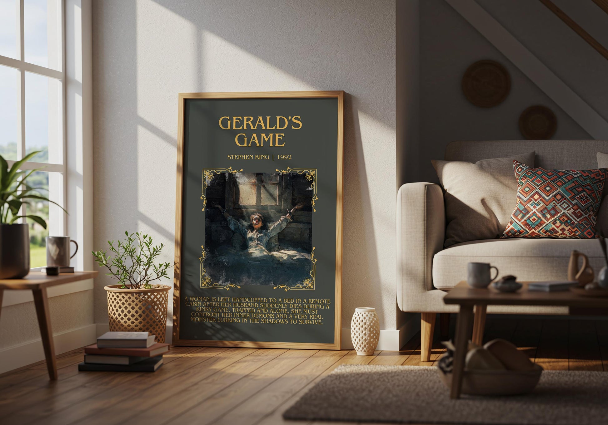 Gerald's Game by Stephen King Descriptive, High Quality Poster Print.Free Delivery Wall Art. Author&Blurb Book Artwork Novel Nook Gift