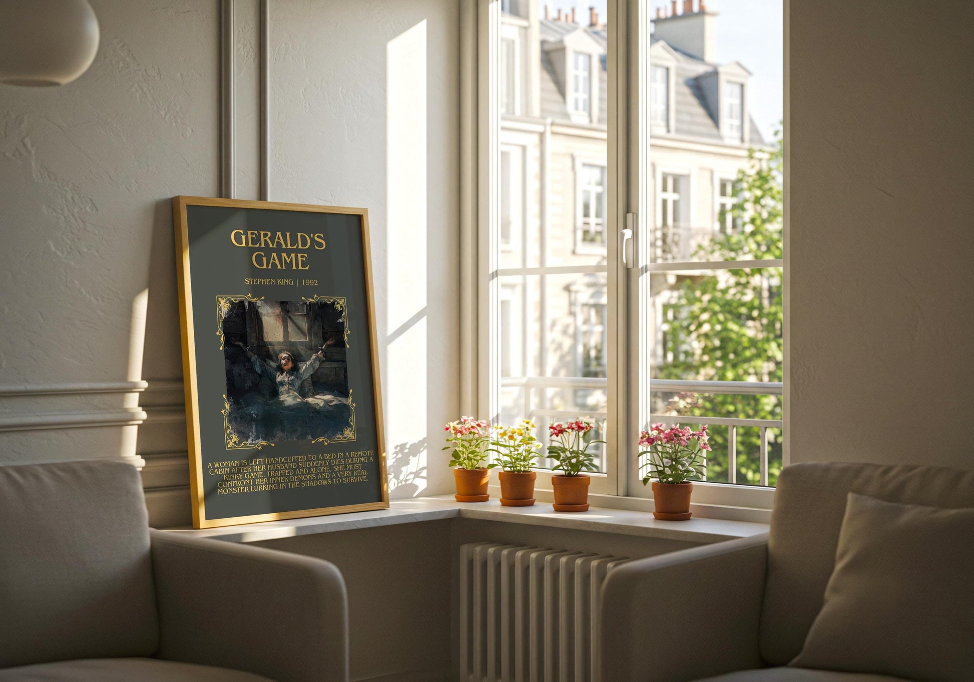 Gerald's Game by Stephen King Descriptive, High Quality Poster Print.Free Delivery Wall Art. Author&Blurb Book Artwork Novel Nook Gift